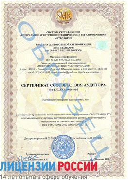 Образец сертификата соответствия аудитора №ST.RU.EXP.00006191-3 Городец Сертификат ISO 50001